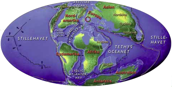 Kontinenternes placering i Kridt
